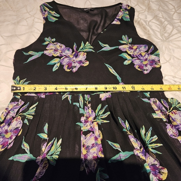 Floral Black Dress Pleated Skirt Sheer Back Zipup | George Size Medium - Picture 5 of 6
